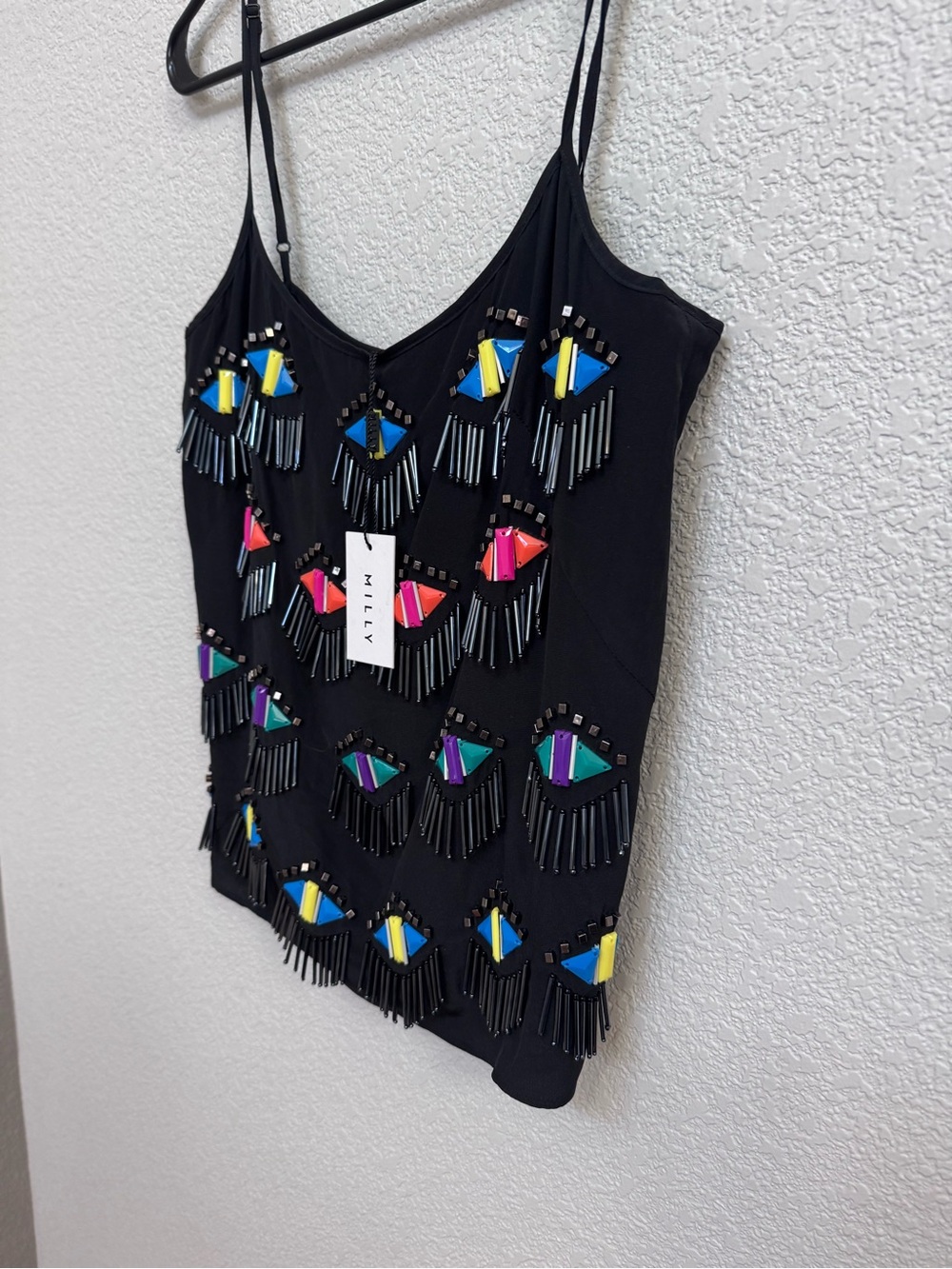 Milly Rainbow Lash Beaded Silk Camisole Black Women’s 4